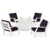 imageMartha Stewart by POLYWOOD Chinoiserie 5Piece Deep Seating Set with Fire Pit Table SandGlacier SpaWhite  Navy Linen