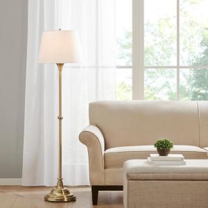 imageHampton Hill Classic Floor Lamp for Bedroom Traditional Standing Lamp for Living Room OffWhite Empire Shade Polarized Plug Clear Cable Tall Iron Frame Office Room LampAntique Brass Aelorian