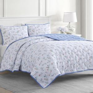 imageMARTHA STEWART 100 Cotton 2 Piece Reversible Quilt Set Washed Percale Light BlueWhite 1 Quilt 1 Std Sham Soft and Breathable Lightweight Ditsy Floral Printed Bedspread Twin SizeBernadette Disty