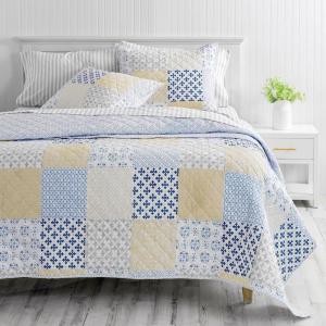 imageMARTHA STEWART 100 Cotton 2 Piece Reversible Quilt Set Washed Percale Light BlueWhite 1 Quilt 1 Std Sham Soft and Breathable Lightweight Ditsy Floral Printed Bedspread Twin SizeMulticolor