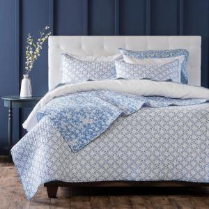 imageMARTHA STEWART 100 Cotton 2 Piece Reversible Quilt Set Washed Percale Light BlueWhite 1 Quilt 1 Std Sham Soft and Breathable Lightweight Ditsy Floral Printed Bedspread Twin SizeFloral Blue