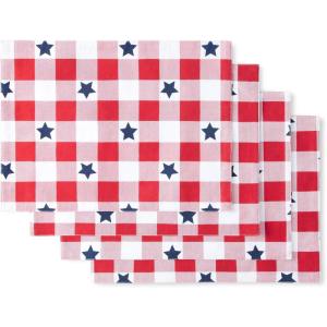 imageMARTHA STEWART Americana Star Gingham Plaid Indoor Placemat 4Pack Set Reversible Patriotic USA America Decor RedWhiteBlue 14quotx72quot