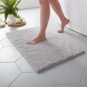 imageMARTHA STEWART Drylon Microfiber Bath Rug  1 Piece Ultra Soft Plush NonSlip Thick Washable Bathroom Rugs Home Decor Accessories Household Essentials Small Bath Mat 17quot x 24quot Navy BlueLight Grey