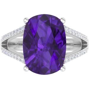 imageMartha Stewart 10 14 Carat Cushion Cut Gemstone Ring with Lab Grown Diamonds in Sterling Silver Choose Your GemstoneAmethyst
