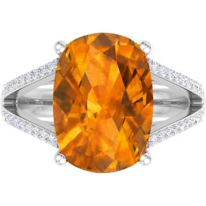 imageMartha Stewart 10 14 Carat Cushion Cut Gemstone Ring with Lab Grown Diamonds in Sterling Silver Choose Your GemstoneCitrine