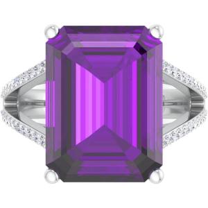 imageMartha Stewart 10 14 Carat Emerald Cut Gemstone Ring with Lab Grown Diamonds in Sterling Silver Choose Your GemstoneAmethyst