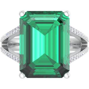 imageMartha Stewart 10 14 Carat Emerald Cut Gemstone Ring with Lab Grown Diamonds in Sterling Silver Choose Your GemstoneEmerald