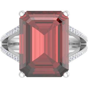imageMartha Stewart 10 14 Carat Emerald Cut Gemstone Ring with Lab Grown Diamonds in Sterling Silver Choose Your GemstoneGarnet