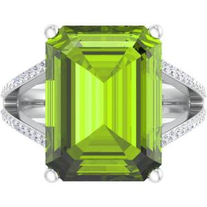 imageMartha Stewart 10 14 Carat Emerald Cut Gemstone Ring with Lab Grown Diamonds in Sterling Silver Choose Your GemstonePeridot