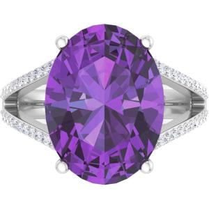 imageMartha Stewart 10 14 Carat Oval Shape Gemstone Ring with Lab Grown Diamonds in Sterling Silver ChoAmethyst