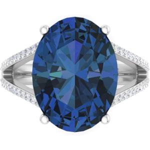 imageMartha Stewart 10 14 Carat Oval Shape Gemstone Ring with Lab Grown Diamonds in Sterling Silver ChoSapphire