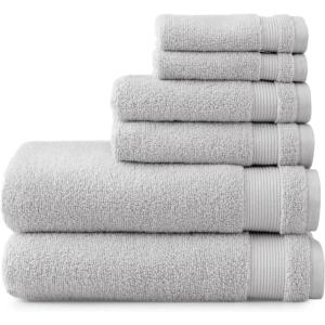 imageMartha Stewart 100 Cotton Bath Towels Set of 6 Piece 2 Bath Towels 2 Hand Towels 2 Washcloths Quick Dry Towels Soft ampamp Absorbent Bathroom Essentials BeigeLight Gray