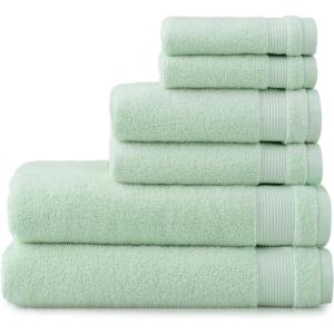 imageMartha Stewart 100 Cotton Bath Towels Set of 6 Piece 2 Bath Towels 2 Hand Towels 2 Washcloths Quick Dry Towels Soft ampamp Absorbent Bathroom Essentials BeigeMint Green