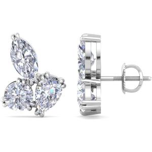 imageMartha Stewart 3 Carat Lab Grown Diamond Cluster Stud Earrings Marquise Round Pear Shapes in 14K Goldwhitegold
