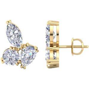 imageMartha Stewart 3 Carat Lab Grown Diamond Cluster Stud Earrings Marquise Round Pear Shapes in 14K Goldyellowgold