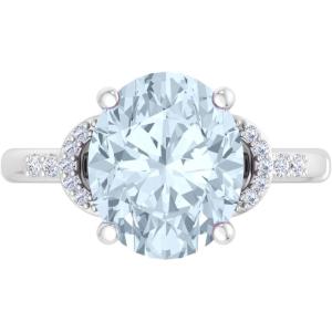 imageMartha Stewart 4 12 Carat Oval Shape Gemstone Ring with Lab Grown Diamonds in Sterling Silver Choose Your GemstoneAquamarine