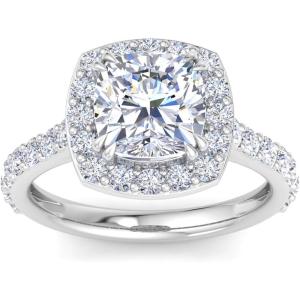 imageMartha Stewart 4 Carat Lab Grown Diamond Ring Halo Diamond Engagement Ring in 14 Karat Goldwhitegold