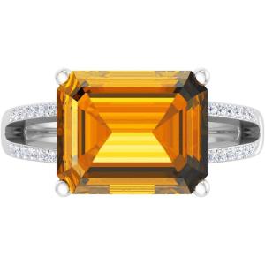 imageMartha Stewart 5 12 Carat Emerald Cut Gemstone Ring with Lab Grown Diamonds in Sterling Silver Choose Your GemstoneCitrine