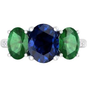 imageMartha Stewart 5 Carat Oval Shape Gemstone Three Stone Ring with Lab Grown Diamonds in Sterling Silver Choose Your GemstoneOption 10