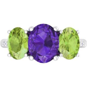 imageMartha Stewart 5 Carat Oval Shape Gemstone Three Stone Ring with Lab Grown Diamonds in Sterling Silver Choose Your GemstoneOption 2