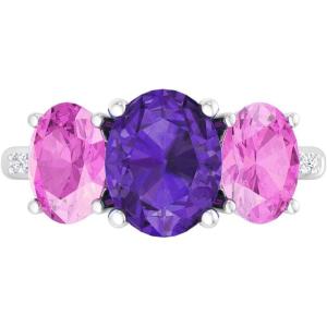 imageMartha Stewart 5 Carat Oval Shape Gemstone Three Stone Ring with Lab Grown Diamonds in Sterling Silver Choose Your GemstoneOption 3