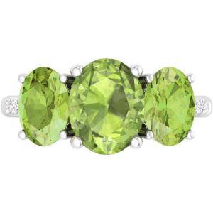 imageMartha Stewart 5 Carat Oval Shape Gemstone Three Stone Ring with Lab Grown Diamonds in Sterling Silver Choose Your GemstoneOption 5