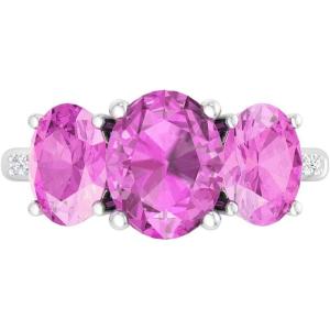 imageMartha Stewart 5 Carat Oval Shape Gemstone Three Stone Ring with Lab Grown Diamonds in Sterling Silver Choose Your GemstoneOption 6