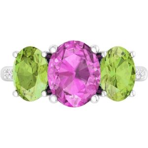 imageMartha Stewart 5 Carat Oval Shape Gemstone Three Stone Ring with Lab Grown Diamonds in Sterling Silver Choose Your GemstoneOption 7