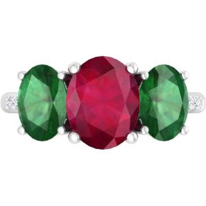 imageMartha Stewart 5 Carat Oval Shape Gemstone Three Stone Ring with Lab Grown Diamonds in Sterling Silver Choose Your GemstoneOption 8