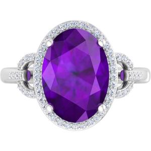 imageMartha Stewart 6 34 Carat Oval Shape Gemstone Halo Ring with Lab Grown Diamonds in Sterling Silver Choose Your GemstoneAmethyst
