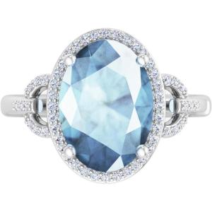imageMartha Stewart 6 34 Carat Oval Shape Gemstone Halo Ring with Lab Grown Diamonds in Sterling Silver Choose Your GemstoneAquamarine