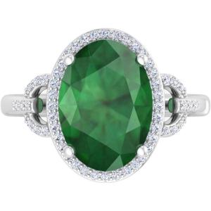 imageMartha Stewart 6 34 Carat Oval Shape Gemstone Halo Ring with Lab Grown Diamonds in Sterling Silver Choose Your GemstoneEmerald
