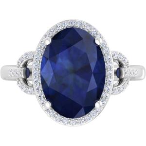 imageMartha Stewart 6 34 Carat Oval Shape Gemstone Halo Ring with Lab Grown Diamonds in Sterling Silver Choose Your GemstoneSapphire
