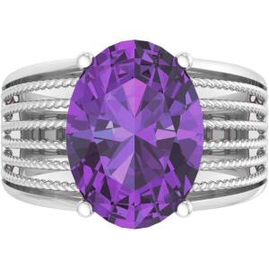 imageMartha Stewart 6 34 Carat Oval Shape Gemstone Hidden Halo Ring with Lab Grown Diamonds in Sterling Silver Choose Your GemstoneAmethyst