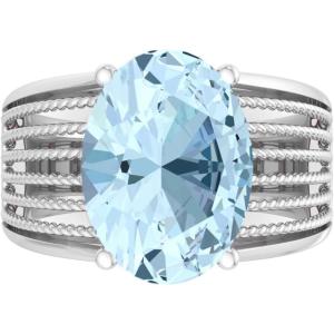 imageMartha Stewart 6 34 Carat Oval Shape Gemstone Hidden Halo Ring with Lab Grown Diamonds in Sterling Silver Choose Your GemstoneAquamarine