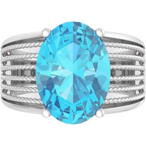 imageMartha Stewart 6 34 Carat Oval Shape Gemstone Hidden Halo Ring with Lab Grown Diamonds in Sterling Silver Choose Your GemstoneBlue Topaz