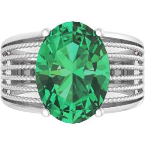 imageMartha Stewart 6 34 Carat Oval Shape Gemstone Hidden Halo Ring with Lab Grown Diamonds in Sterling Silver Choose Your GemstoneEmerald