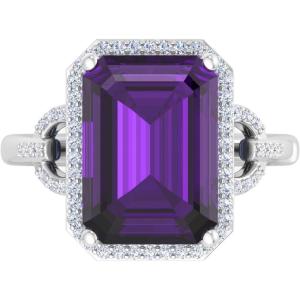 imageMartha Stewart 7 13 Carat Emerald Cut Gemstone Halo Ring with Lab Grown Diamonds in Sterling Silver Choose Your GemstoneAmethyst
