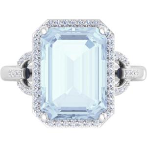 imageMartha Stewart 7 13 Carat Emerald Cut Gemstone Halo Ring with Lab Grown Diamonds in Sterling Silver Choose Your GemstoneAquamarine