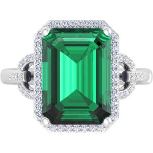 imageMartha Stewart 7 13 Carat Emerald Cut Gemstone Halo Ring with Lab Grown Diamonds in Sterling Silver Choose Your GemstoneEmerald