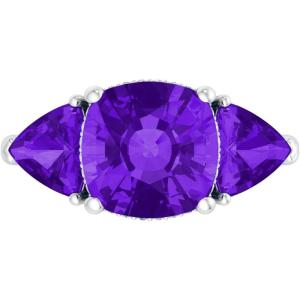 imageMartha Stewart 8 Carat Cushion Cut Gemstone Three Stone Ring with Lab Grown Diamonds in Sterling Silver Choose Your GemstoneOption 1