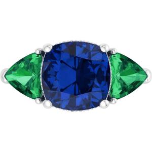 imageMartha Stewart 8 Carat Cushion Cut Gemstone Three Stone Ring with Lab Grown Diamonds in Sterling Silver Choose Your GemstoneOption 10