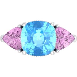 imageMartha Stewart 8 Carat Cushion Cut Gemstone Three Stone Ring with Lab Grown Diamonds in Sterling Silver Choose Your GemstoneOption 4