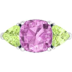 imageMartha Stewart 8 Carat Cushion Cut Gemstone Three Stone Ring with Lab Grown Diamonds in Sterling Silver Choose Your GemstoneOption 6