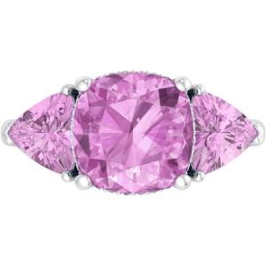 imageMartha Stewart 8 Carat Cushion Cut Gemstone Three Stone Ring with Lab Grown Diamonds in Sterling Silver Choose Your GemstoneOption 7