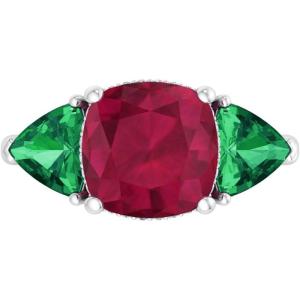 imageMartha Stewart 8 Carat Cushion Cut Gemstone Three Stone Ring with Lab Grown Diamonds in Sterling Silver Choose Your GemstoneOption 8