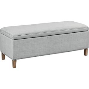 imageMartha Stewart Caymus Rectangular Storage Ottoman Bench Upholstered Textured Fabric Soft Hinge Pipped Edges with Solid Wood Legs Accent Furniture for Bedroom Dcor Easy to Assemble  Light Grey