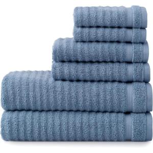 imageMartha Stewart Egyptian Cotton Bath Towels Set  6 Piece 2 Bath Towels  2 Hand Towels  2 Washcloths Absorbent Bathroom Towels Bathroom Essentials ButterTextured Blue