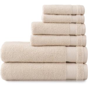 imageMartha Stewart Egyptian Cotton Bath Towels Set  6 Piece 2 Bath Towels  2 Hand Towels  2 Washcloths Absorbent Bathroom Towels Bathroom Essentials ButterBeige