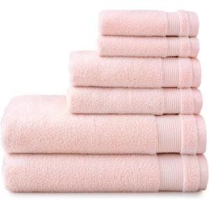 imageMartha Stewart Egyptian Cotton Bath Towels Set  6 Piece 2 Bath Towels  2 Hand Towels  2 Washcloths Absorbent Bathroom Towels Bathroom Essentials ButterX Blush Pink